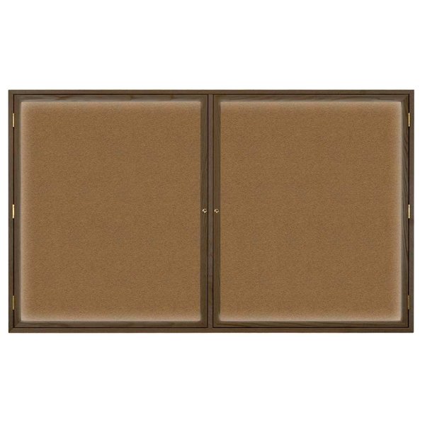 United Visual Products Single Door Enclosed EZ Tack Board, 18"x24", Walnut/Marble UV100EZ-MARBLE-WALNUT
